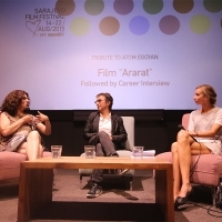 Arsinée Khanjian, Atom Egoyan and Mathilde Henrot at Career Interview, Tribute to... Programme, Cinema Meeting Point, 21. Sarajevo Film Festival, 2015 (C) Obala Art Centar