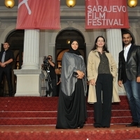 Fatma Al-Remaihi, Hanna Issa and Abdulla Al Mossallam, Delegation of the Doha Film Institute, Red Carpet, National Theatre, 21. Sarajevo Film Festival, 2015 (C) Obala Art Centar