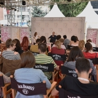 Coffee with... Hans Petter Moland, A CONSPIRACY OF FAITH, moderated by Mathilde Henrot, Open Air Programme, Festival Square, 22. Sarajevo Film Festival, 2016 (C) Obala Art Centar