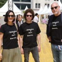 Jury of the 23rd SFF: Actress Melisa Sözen, Director Michel Franco (President of the Jury), and Artistic Director of EIFF Mark Adams in love with Agnes B. T-shirts, 23. Sarajevo Film Festival, 2017 (C) Obala Art Centar