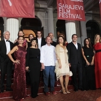 Cast and crew of the film THREE WINDOWS AND A HANGING, Red Carpet Ceremony, National Theatre, Sarajevo Film Festival, 2014 (C) Obala Art Centar