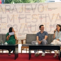 Michel Hazanavicius - Director of the film THE SEARCH with 
Bérénice Bejo - Actress of the film THE SEARCH, Coffee With... Programme, Festival Square, Sarajevo Film Festival, 2014 (C) Obala Art Centar