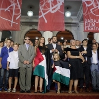 Cast and crew of the film BRIDGES OF SARAJEVO, Opening Ceremony, National Theatre, Sarajevo Film Festival, 2014 (C) Obala Art Centar