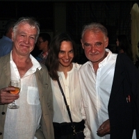 Geoff Andrew, Head of Film Programme at BFI Southbank, Daniela Michel - Member of the Jury for Competition Programme Feature Film, Béla Tarr - President of the Jury for Competition Programme – Feature Film, Welcome Drink, Festival Square, Sarajevo Film Festival, 2014 (C) Obala Art Centar