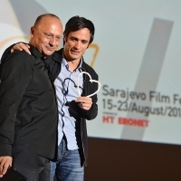 Mirsad Purivatra and Gael García Bernal, Honorary Heart of Sarajevo, HT Eronet Open Air Cinema, 20th Sarajevo Film Festival, 2014 (C) Obala Art Centar