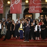 Cast and crew of the film OUR EVERYDAY LIFE, Competition Programme - Features Film, National Theatre, 21. Sarajevo Film Festival, 2015 (C) Obala Art Centar