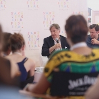 Coffe with... director Whit Stillman and actor Tom Bennett, LOVE & FRIENDSHIP, moderated by Mike Goodridge, former journalist and CEO of London-based Protagonist Pictures, Open Air Programme, Festival Square, 22. Sarajevo Film Festival, 2016 (C) Obala Art Centar