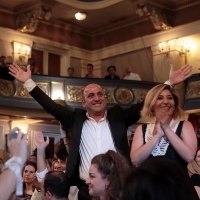 Actor Murat Kiliç and actres Sebnem Bozoklu, ALBUM, HEART OF SARAJEVO FOR BEST FEATURE FILM, Sarajevo Film Festival Awards Ceremony, National Theatre, 21. Sarajevo Film Festival, 2015 (C) Obala Art Centar