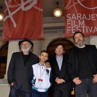 Rade Šerbedžija, David Todosovski, Robert Naskov and Danilo Šerbedžija, THE LIBERATION OF SKOPJE, Avant Premiere, Red Carpet, National Theatre, 22. Sarajevo Film Festival, 2016 (C) Obala Art Centar