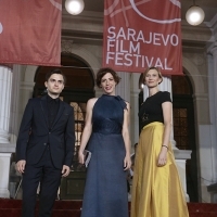 Lucian Teodor Rus and Ilinca Harnut, SCARRED HEARTS, with Elma Tataragić Programmer of the Competition Program – Feature Film, Competition Program – Feature Film, Red Carpet, National Theatre, 22. Sarajevo Film Festival, 2016 (C) Obala Art Centar