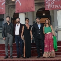 Actors Muhamed Hadžović, Edin Avdagić, actress Vedrana Seksan, director Danis Tanović, DEATH IN SARAJEVO, with Maelys de Rudder Tanović, In Focus, Red Carpet, National theatre, 22. Sarajevo Film Festival, 2016 (C) Obala Art Centar