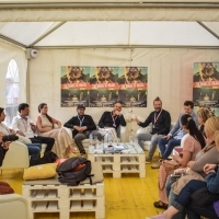 Cast and crew of the film THE BOOKS OF KNJIGE: CASES OF JUSTICE, Festival Square, 23. Sarajevo Film Festival, 2017 (C) Obala Art Centar