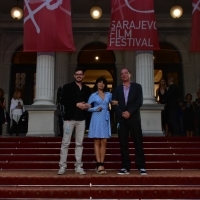 Boaz Frankel, Teona Strugar Mitevska and Guillaume De Seille, Members of Jury of the Competition Programme – Student Film, Red Carpet, National Theatre, 23. Sarajevo Film Festival, 2017 (C) Obala Art Centar