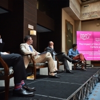 Andrew Barnes, Emmanuel Mouriez, Khaldun Sinno, Jovan Marjanović and Adil Osmanović, The Impact of Film Festivals on Economy, Culture and Society, CineLink Talks/Regional Forum, Hotel Europe - Atrium, 24th Sarajevo Film Festival, 2018 (C) Obala Art Centar