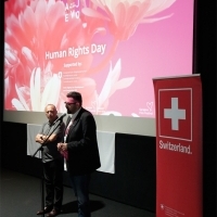 Sarajevo Film Festival director Mirsad Purivatra and moderator Robert Zuber, Human Rights Day Program Opening, Cinema City, 24th Sarajevo Film Festival, 2018 (C) Obala Art Centar