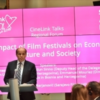 Minister of Civil Affairs of Bosnia and Herzegovina Adil Osmanović, The Impact of Film Festivals on Economy, Culture and Society, CineLink Talks/Regional Forum, Hotel Europe - Atrium, 24th Sarajevo Film Festival, 2018 (C) Obala Art Centar