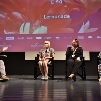 Moderator Nebojša Jovanović with actress Mălina Manovici, director Iona Uricaru and actress Ruxandra Maniu, Competition Programme Press Conference: Lemonade, National Theatre, 24th Sarajevo Film Festival, 2018 (C) Obala Art Centar