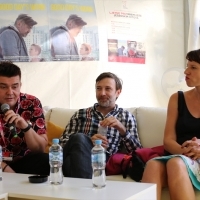 Actors Aleksandar Seksan and Senad Alihodžić and casting director Timka Grin, Press junket, Avant Premiere: Good Day's Work, Telemach Lounge, Festival Square, 24th Sarajevo Film Festival, 2018 (C) Obala Art Centar