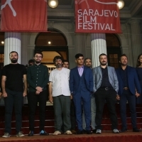 Crew of The Pigeon Thieves with Elma Tataragić, programmer of the Competition Programme - Feature Film, Red Carpet, 24th Sarajevo Film Festival, 2018 (C) Obala Art Centar