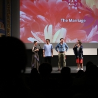 Moderator Nataša Govedarica and actors Genc Salihu, Alban Ukaj and director Blerta Zeqiri, The Marriage, In Focus, National Theatre, 24th Sarajevo Film Festival, 2018 (C) Obala Art Centar