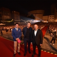 Alban Ukaj and Pawel Pawlikowski with Mirsad Purivatra, Raiffeisen Open Air Cinema, 24th Sarajevo Film Festival, 2018 (C) Obala Art Centar