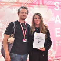 Domien Huyghe and Melissa Dhondt, winners of Midpoint's Art Department Masterclass Award, Partner's Awards, Festival Square, 24th Sarajevo Film Festival, 2018 (C) Obala Art Centar