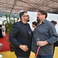 Filmmakers Robert Zuber and Pjer Žalica, Awards Ceremony Warm-up Drink, Festival Square, 24th Sarajevo Film Festival, 2018 (C) Obala Art Centar