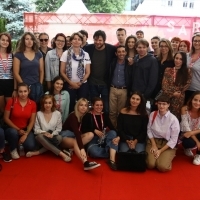 Actors Edoardo Pesce and Marcello Fonte and casting director Francesco Vedovati with I <3 FILM club, Festival Square, 24th Sarajevo Film Festival, 2018 (C) Obala Art Centar