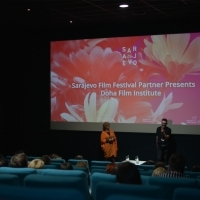 Moderator Rada Šešić and Talal Derki, Sarajevo Film Festival Partner Presents: Doha Film Institute, Cinema City, 24th Sarajevo Film Festival, 2018 (C) Obala Art Centar