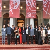 Crew of One and a Half Prince with programmer of Competition Programme - Feature Film Elma Tataragić, Red Carpet, 24th Sarajevo Film Festival, 2018 (C) Obala Art Centar