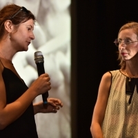 Director Anja Kofmel and Kinoscope programmer Mathilde Henrot, Chriss The Swiss Q&A, Kinoscope/Dealing with the Past, Meeting Point, 24th Sarajevo Film Festival, 2018 (C) Obala Art Centar