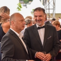 Director of Sarajevo Film Festival Mirsad Purivatra and Minister of Culture and Sports of the Sarajevo Canton Mirvad Kurić, Welcome Drink, Festival Square, 25th Sarajevo Film Festival, 2019 (C) Obala Art Centar