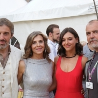 Uliks Fehmiu, Snežana Bogdanović, Nika Fehmiu and Nikola Kojo, Welcome Drink, Festival Square, 25th Sarajevo Film Festival, 2019 (C) Obala Art Centar