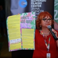 Rada Šešić, programmer of Competition Programme - Documentary Film, Documentary Mixer hosted by Slovenian Film Centre, Festival Square, 25th Sarajevo Film Festival, 2019 (C) Obala Art Centar