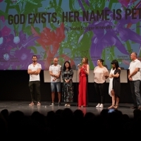 Moderator Nataša Govedarica and crew of God Exists and Her Name is Petrunya, Q&A session, In Focus, National Theatre, 24th Sarajevo Film Festival, 2018 (C) Obala Art Centar