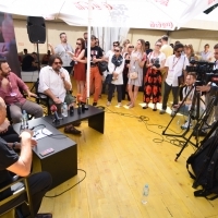 Mirsad Purivatra, Jovan Marjanović and Pjer Žalica, Sarajevo City of Film for Global Screen, Competition Lounge, Festival Square, 25th Sarajevo Film Festival, 2019 (C) Obala Art Centar