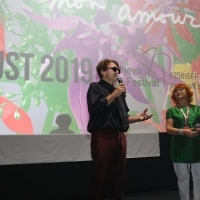 Goran Bregović and Competition Programme - Documentary Film programmer Rada Šešić, A Small Documentary Film about 3 Letters, Cinema City, 25th Sarajevo Film Festival, 2019 (C) Obala Art Centar