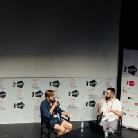 Director Ruben Östlund and moderator Nebojša Jovanović, Talents Sarajevo, ASU Open Stage, 25th Sarajevo Film Festival, 2019 (C) Obala Art Centar