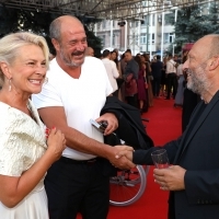 Jasna Đuričić, Jury President of the Competition Programme - Feature Film, Boris Isaković and Mirsad Purivatra, Prescreening Reception, Festival Square, 27th Sarajevo Film Festival, 2021 (C) Obala Art Centar