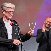 Wim Wenders, recipient of the Honorary Heart of Sarajevo and director of Sarajevo Film Festival Mirsad Purivatra, 27th Sarajevo Film Festival Opening Ceremony, National Theater, 27th Sarajevo Film Festival, 2021 (C) Obala Art Centar