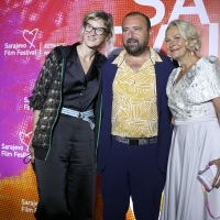 Jasmila Žbanić, Damir Ibrahimović and Jasna Đuričić, Festival Opening Gala Reception, Hotel Europe, 27th Sarajevo Film Festival, 2021 (C) Obala Art Centar