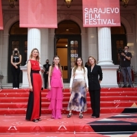 Competition Programme - Feature Film programmer Elma Tataragić, actor Uratë Shabani, director Luàna Bajrami and producer Valbone Rahmani, The Hill Where Lionesses Roar, Red Carpet, 27th Sarajevo Film Festival, 2021 (C) Obala Art Centar	