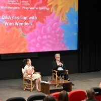 Hella and Wim Wenders, Q&A session, Alice in the Cities, Tribute To Wim Wenders, Meeting Point Cinema, 27th Sarajevo Film Festival, 2021 (C) Obala Art Centar