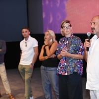 Actors Boris Ler, Dino Bajrović and Jasna Đuričić, director Jasmila Žbanić and actor Boris Isaković, Q&A, Quo Vadis, Aida?, In Focus, Cineplexx, 27th Sarajevo Film Festival, 2021 (C) Obala Art Centar