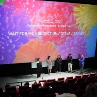 Moderator Emina Kovačević and authors of the films from the Competition Programme - Student Film, Q&A, Cineplexx, 27th Sarajevo Film Festival, 2021 (C) Obala Art Centar