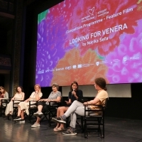 Crew of Looking for Venera and moderator Đorđe Krajišnik, Competition Programme Press Conference, National Theater, 27th Sarajevo Film Festival, 2021 (C) Obala Art Centar
