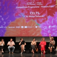 Crew of Celts and moderator Đorđe Krajišnik, Competition Programme Press Conference, National Theater, 27th Sarajevo Film Festival, 2021 (C) Obala Art Centar	