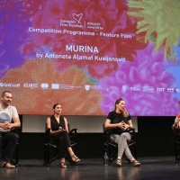Crew of Murina and moderator Đorđe Krajišnik, Competition Programme Press Conference, National Theater, 27th Sarajevo Film Festival, 2021 (C) Obala Art Centar