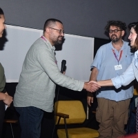 Mihai Grecea, Robert Zuber and Sabina Čudić, panel discussion after the screening of Collective, Human Rights Day supported by the Embassy of the Netherlands, Cineplexx, 27th Sarajevo Film Festival, 2021 (C) Obala Art Centar