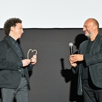 Michel Franco, recipient of the Honorary Heart of Sarajevo and director of Sarajevo Film Festival Mirsad Purivatra, Coca-Cola Open Air Cinema, 27th Sarajevo Film Festival, 2021 (C) Obala Art Centar